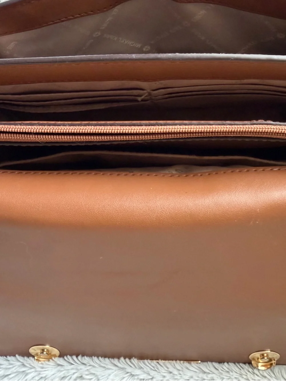 Michael Kors Brown Logo Crossbody with Gold Chain